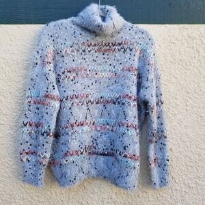 Raga blue eyelash turtleneck sweater with embroidery and speckles oversized XS